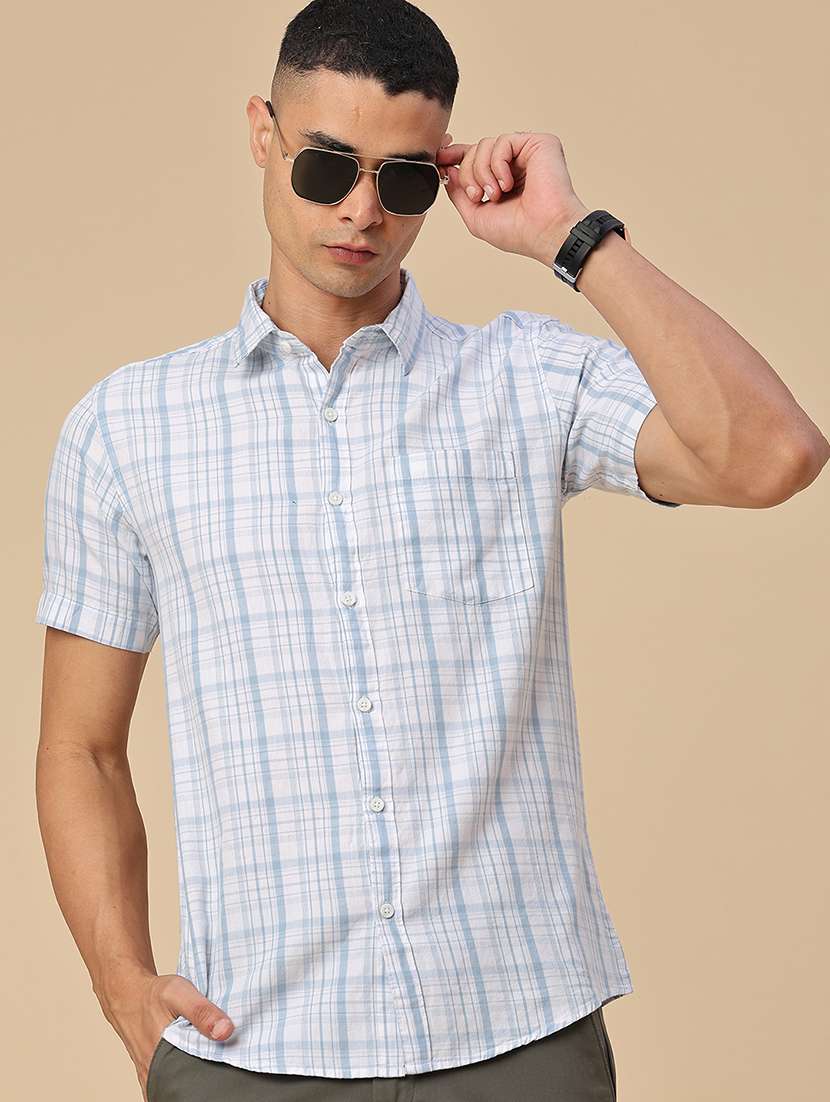 men checkered short sleeve regular fit casual shirt