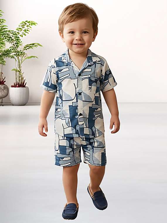 boys printed shirt and shorts co-ord set