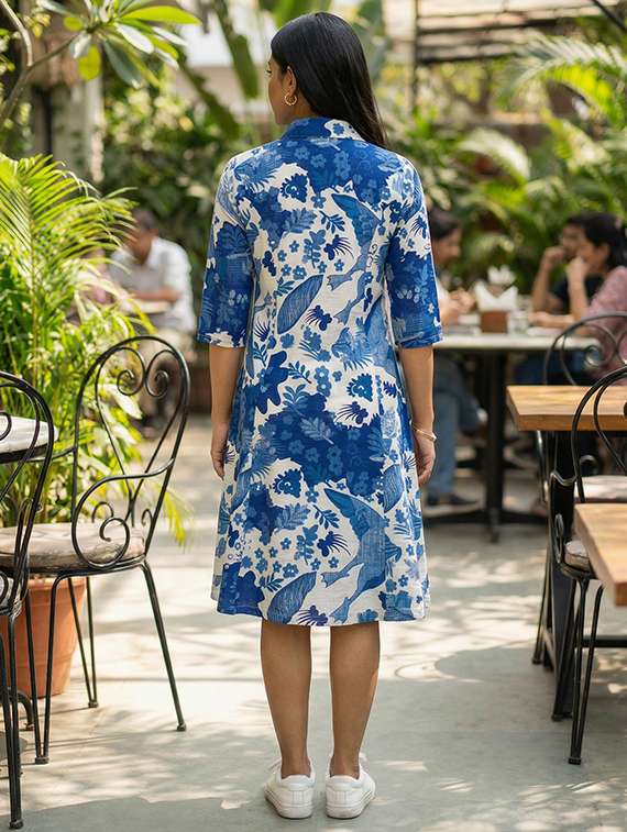 women printed three quarter sleeve a-line dress - 22400948 -  Standard Image - 5