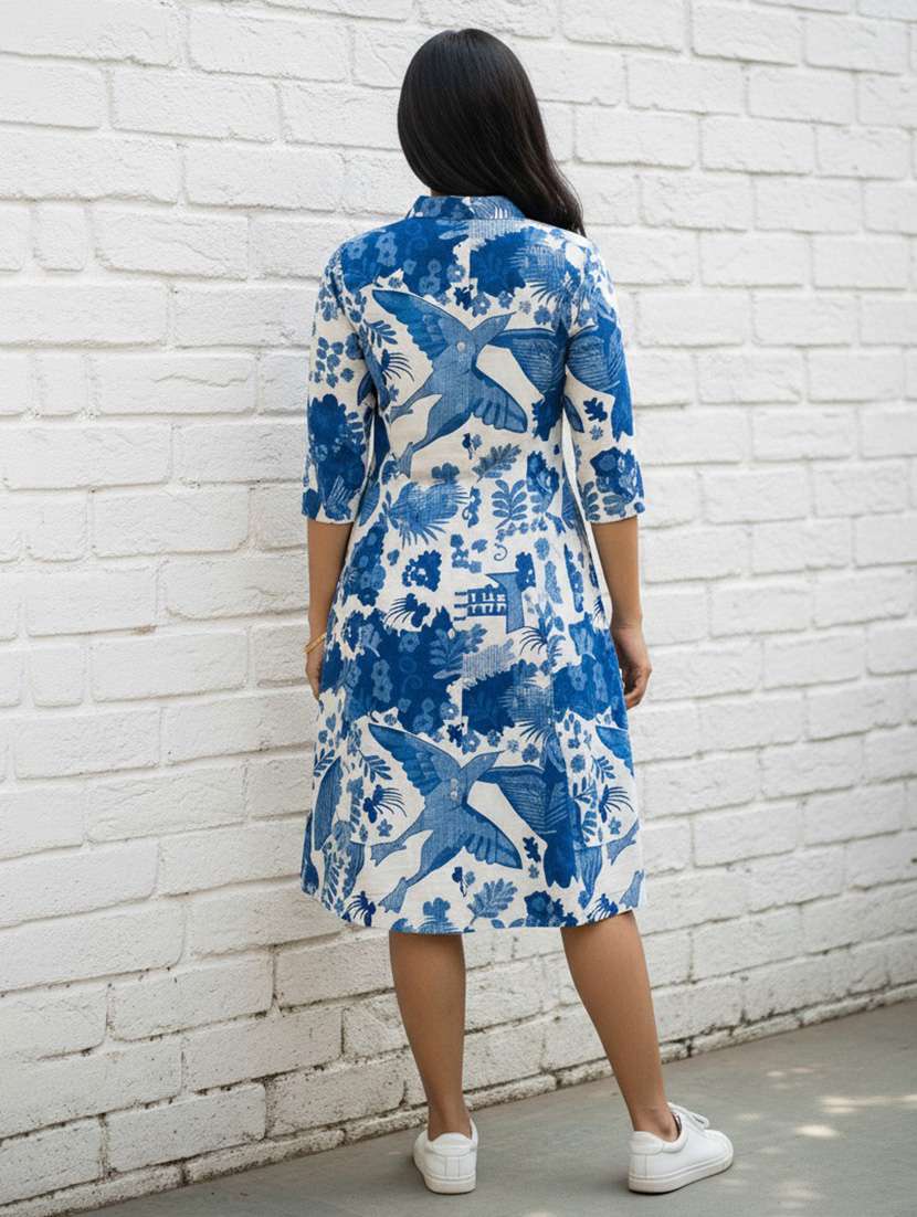 women printed collared three quarter sleeve shirt dress - 22400949 -  Standard Image - 3