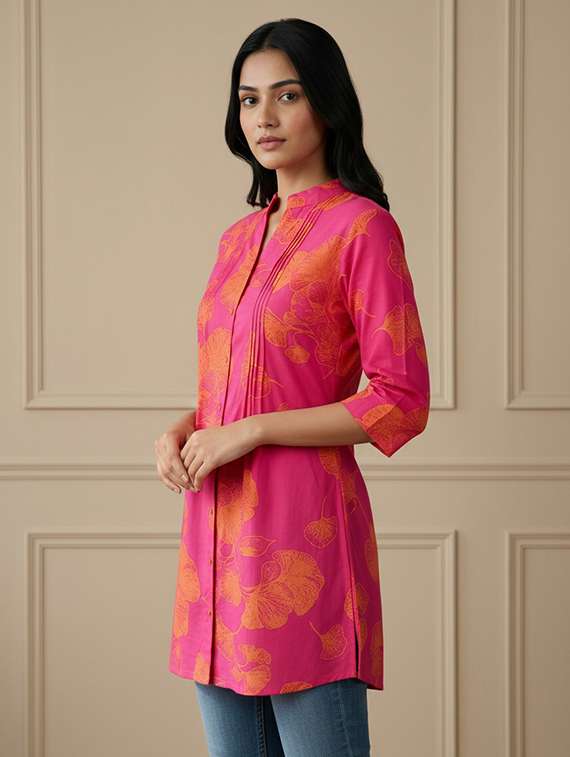 women printed three quarter sleeve straight kurti - 22400952 -  Standard Image - 3