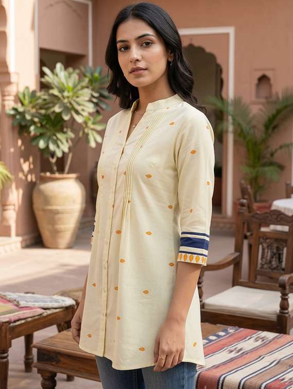 women printed three quarter sleeve straight kurti - 22400953 -  Standard Image - 3