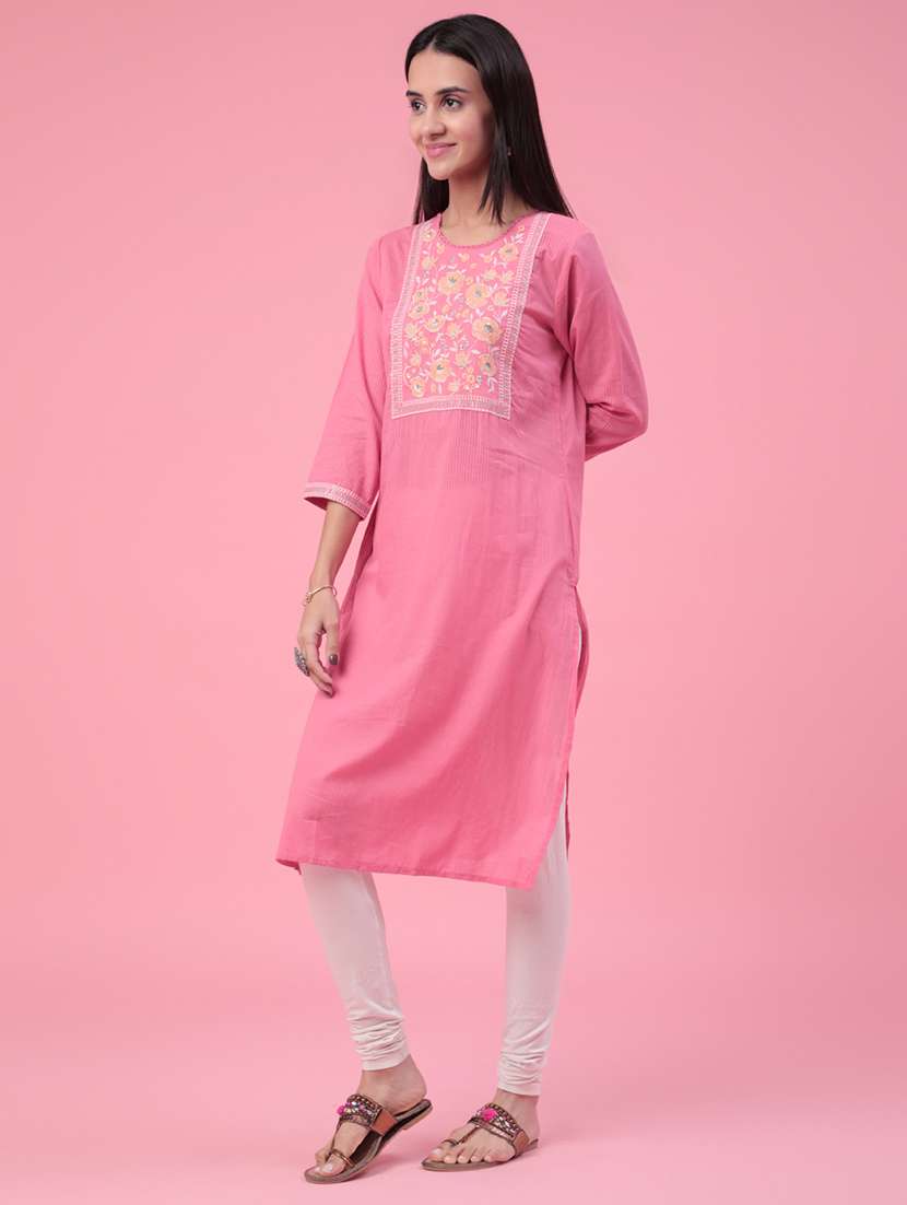 women embroidered three quarter sleeves kurta - 22401129 -  Standard Image - 5