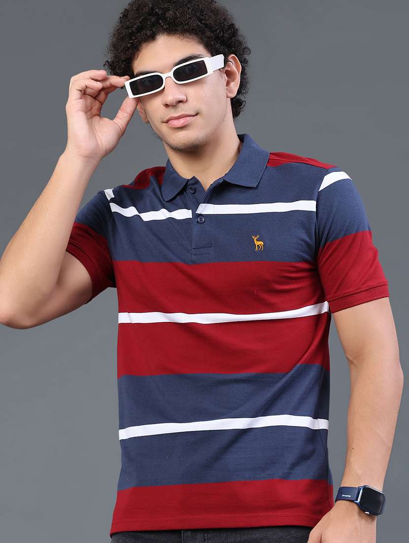 men striped short sleeve slim fit polo t-shirt