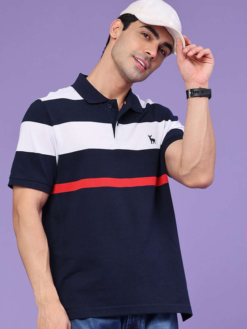 men striped short sleeve regular fit polo t-shirt