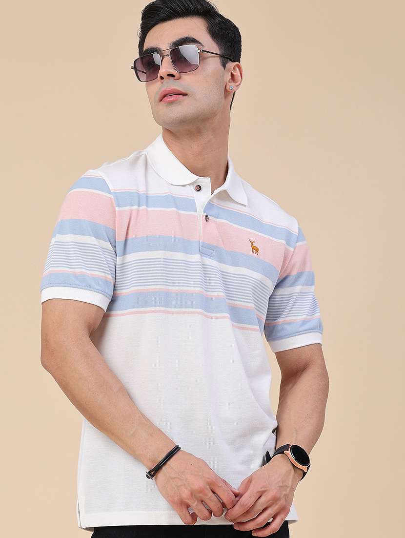 men striped short sleeve regular fit polo t-shirt
