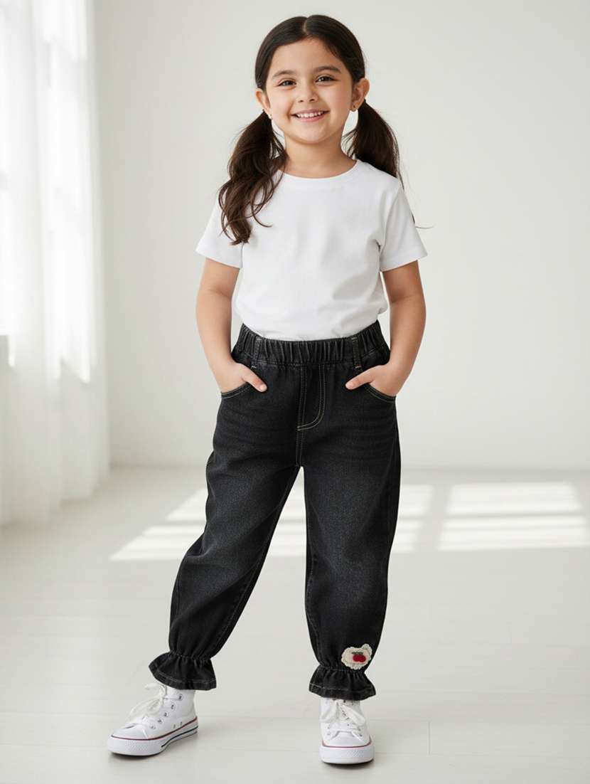 girls washed mid rise joggers