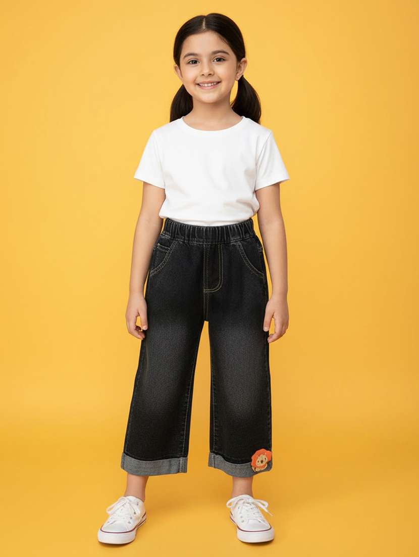 girls washed mid rise wide leg jeans