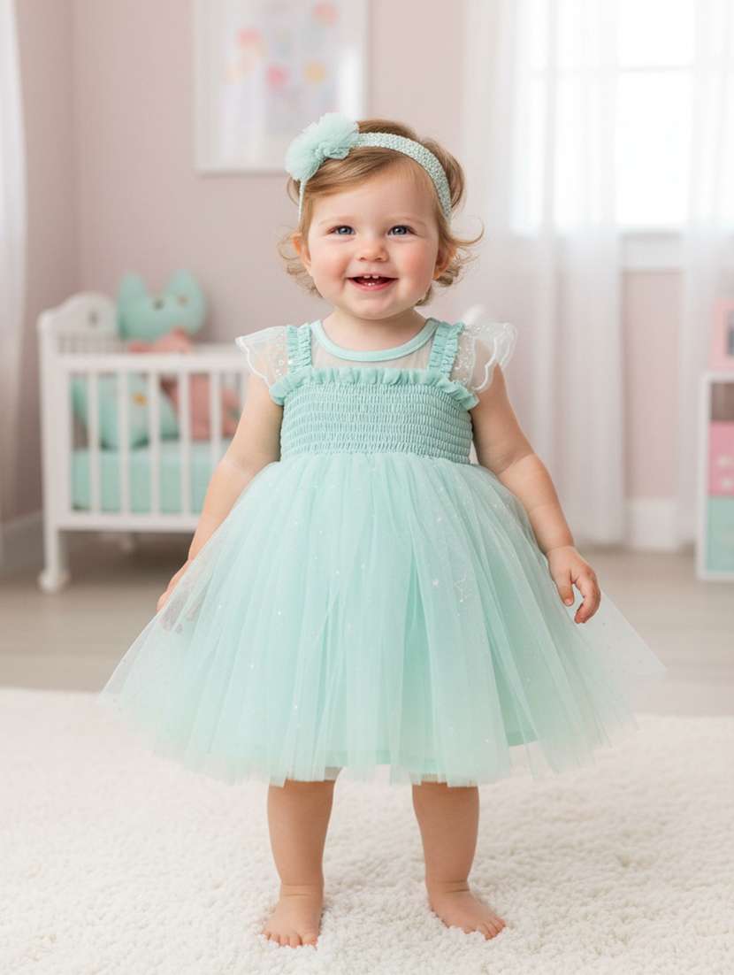girls sequined cap sleeves fit and flare frock
