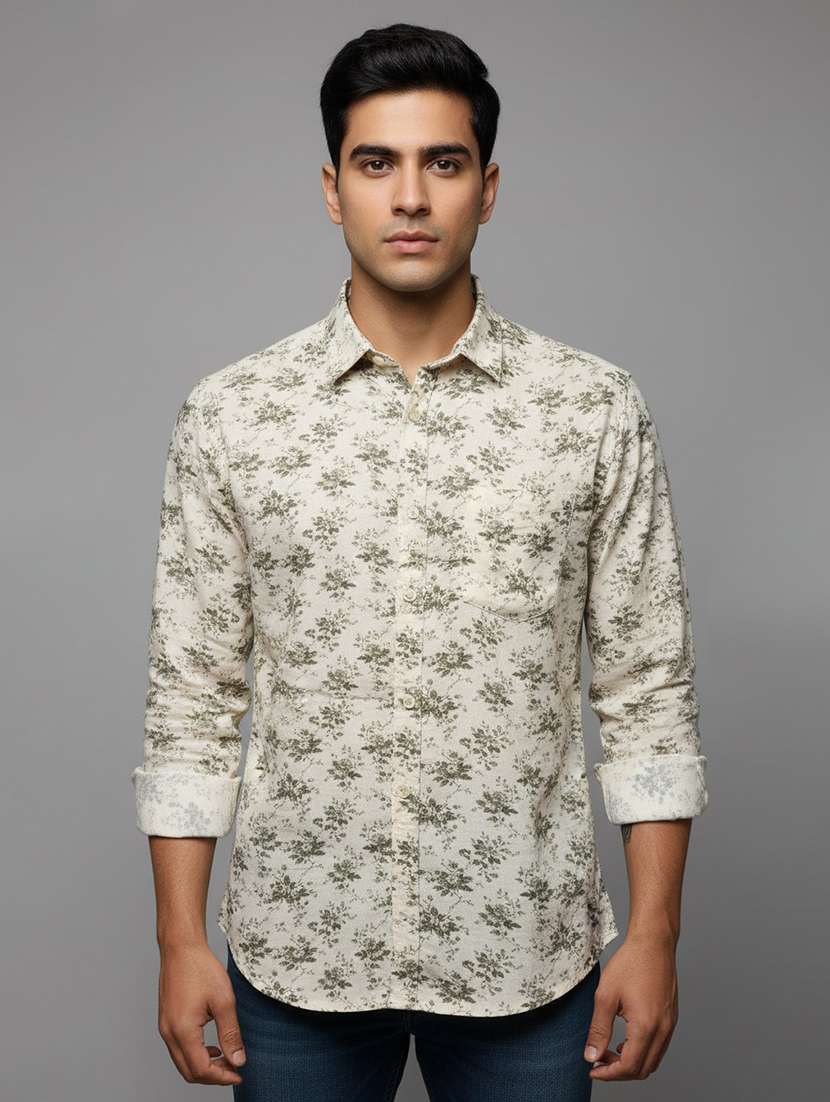 men floral printed long sleeve regular fit casual shirt