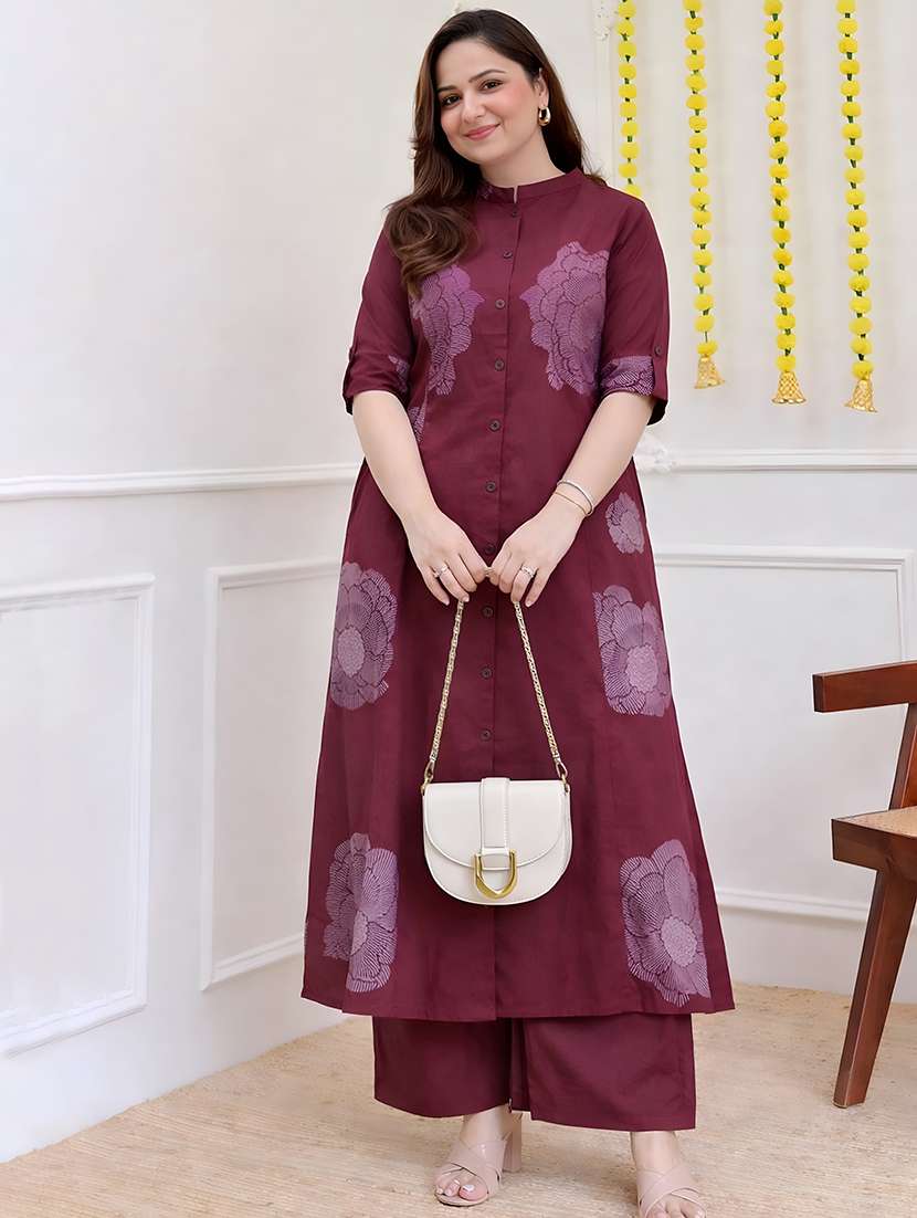 women floral elbow sleeve kurta palazzo set