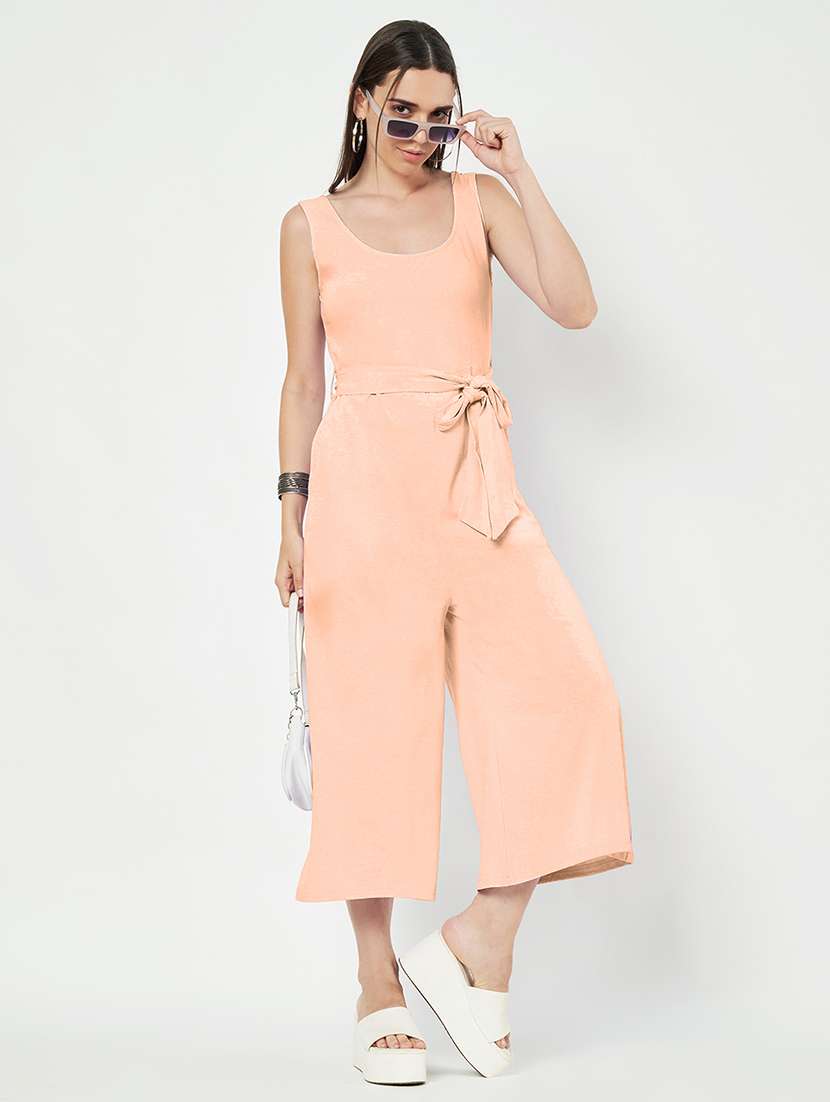 women solid sleeveless calf length jumpsuit