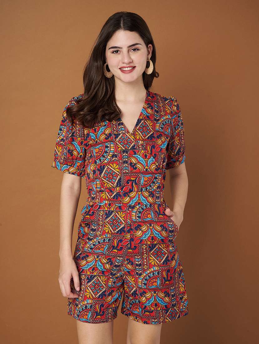 women printed short sleeves romper