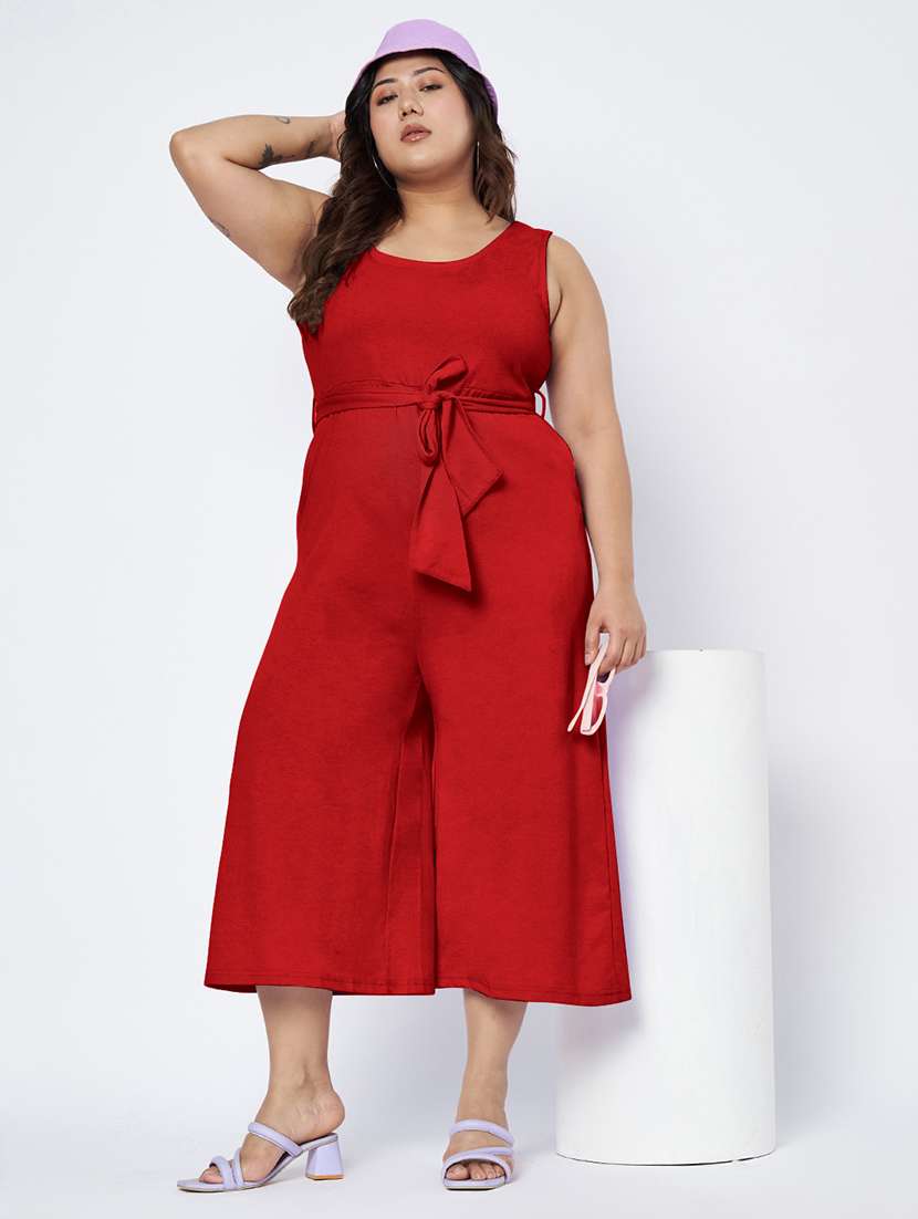 women solid sleeveless calf length jumpsuit