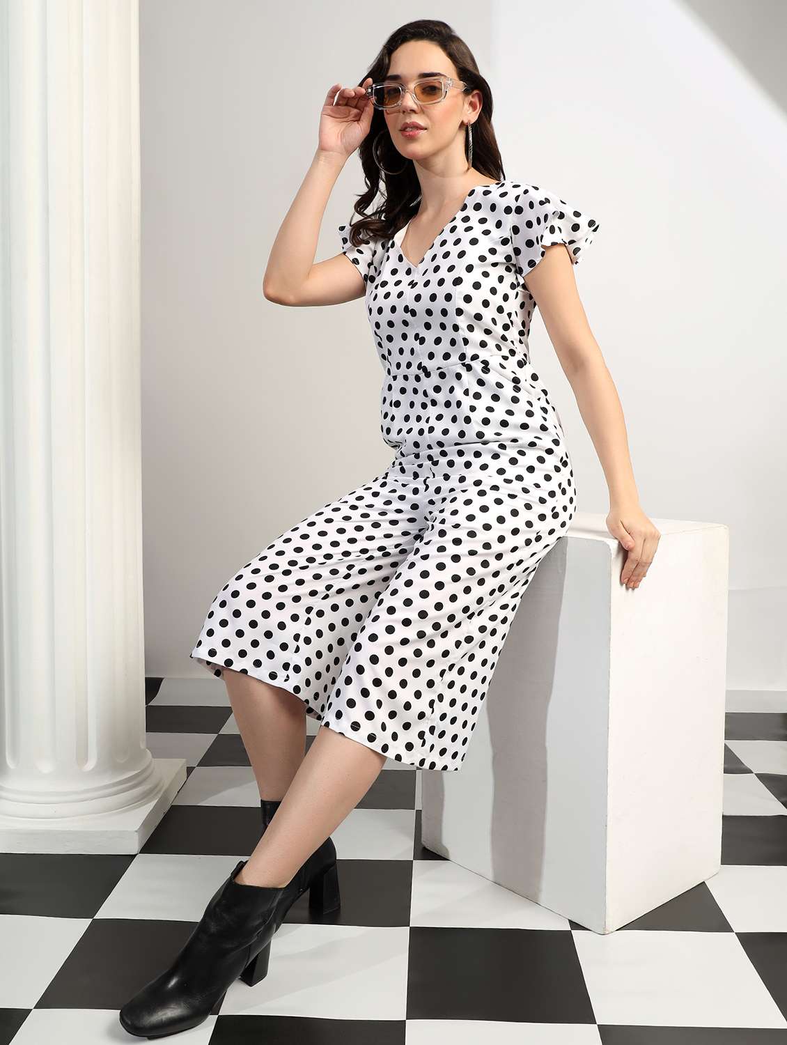 women printed short sleeves three fourth jumpsuit