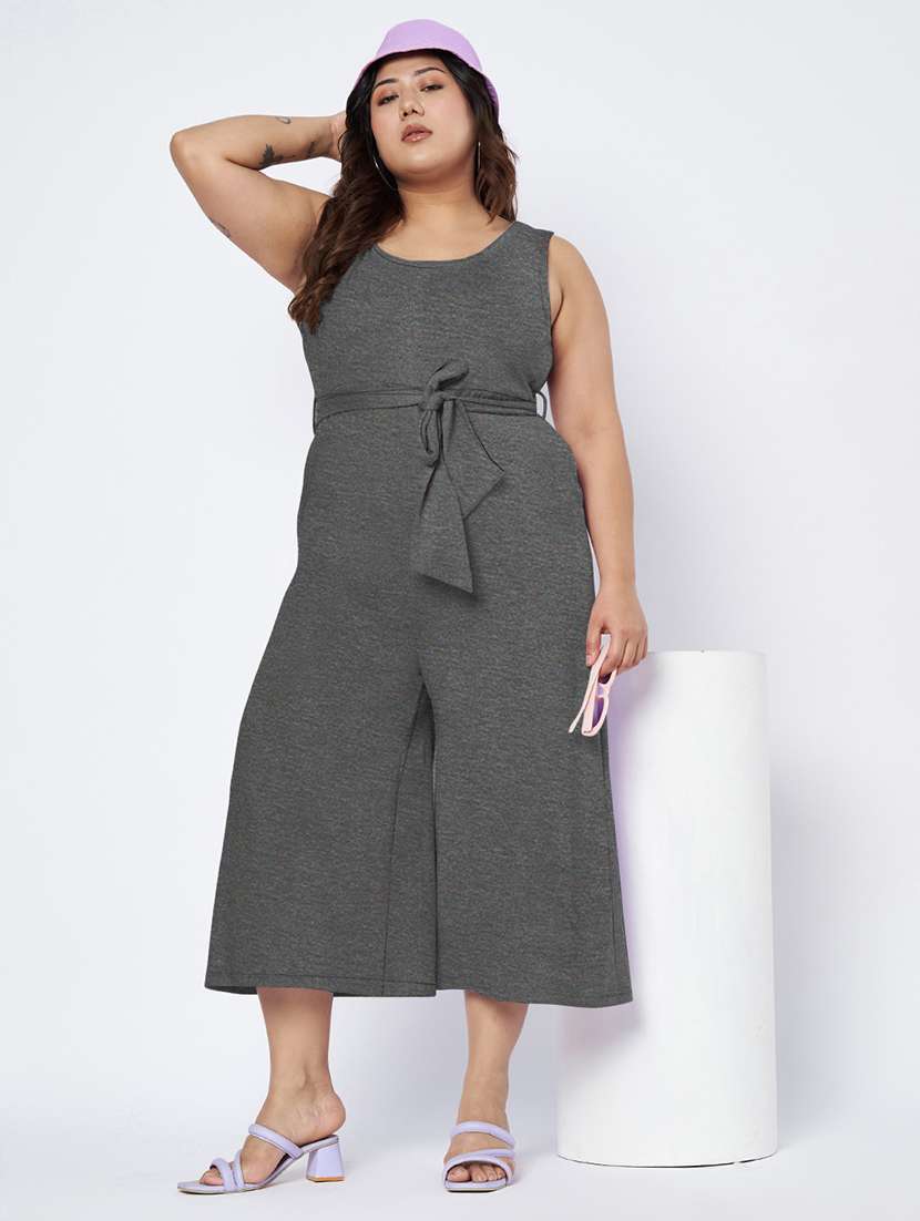 women solid sleeveless calf length jumpsuit