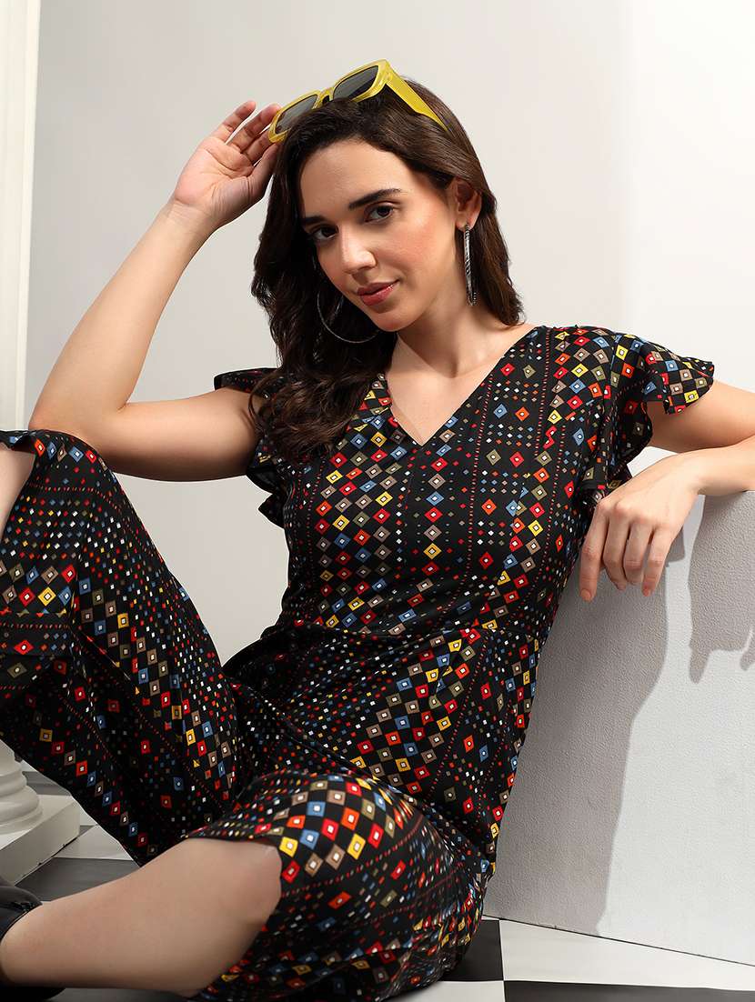 Women Printed Short Sleeves Knee Length Jumpsuit - 22401432 -  Standard Image - 5