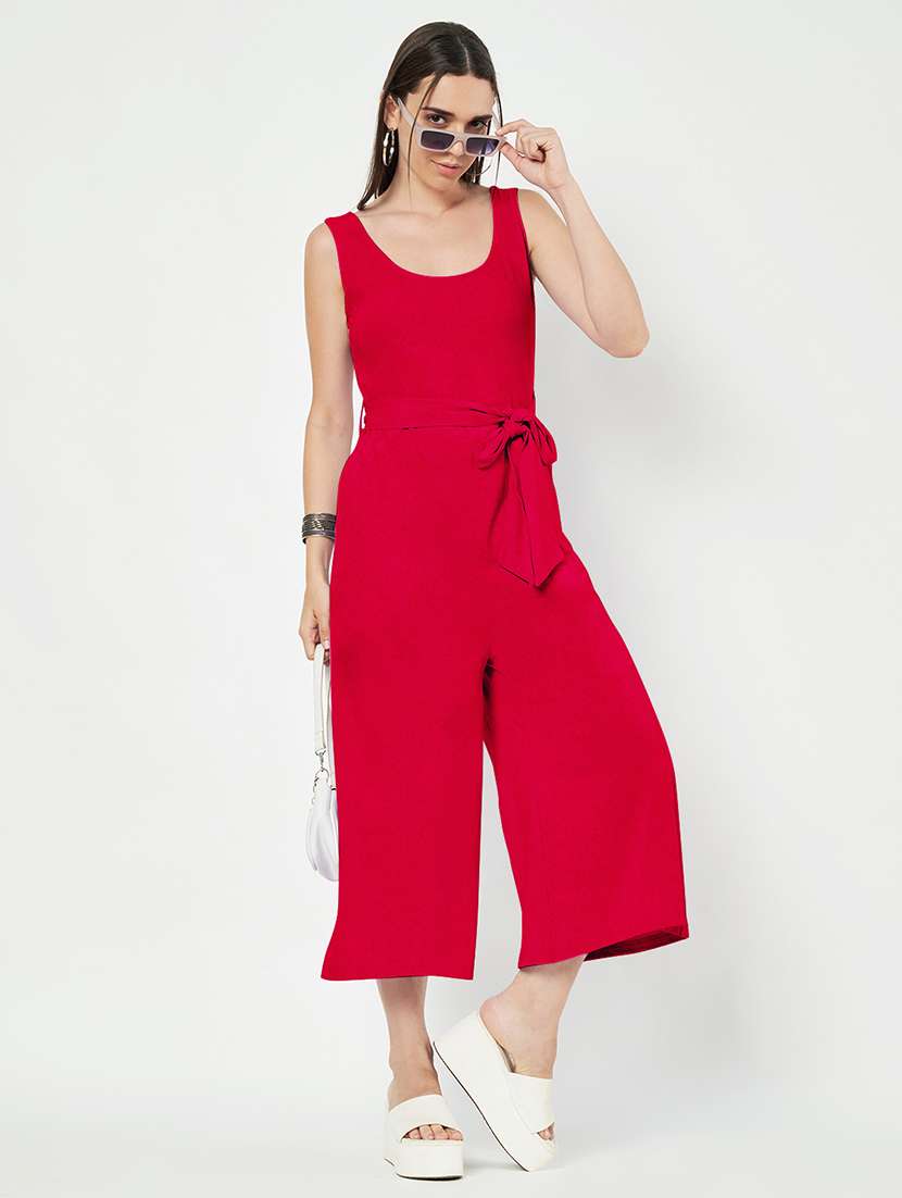 women solid sleeveless calf length jumpsuit