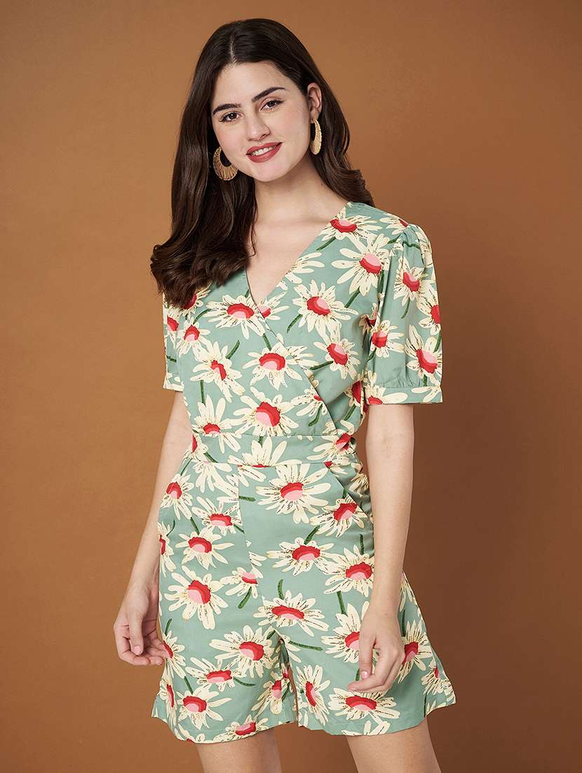 women printed short sleeves romper