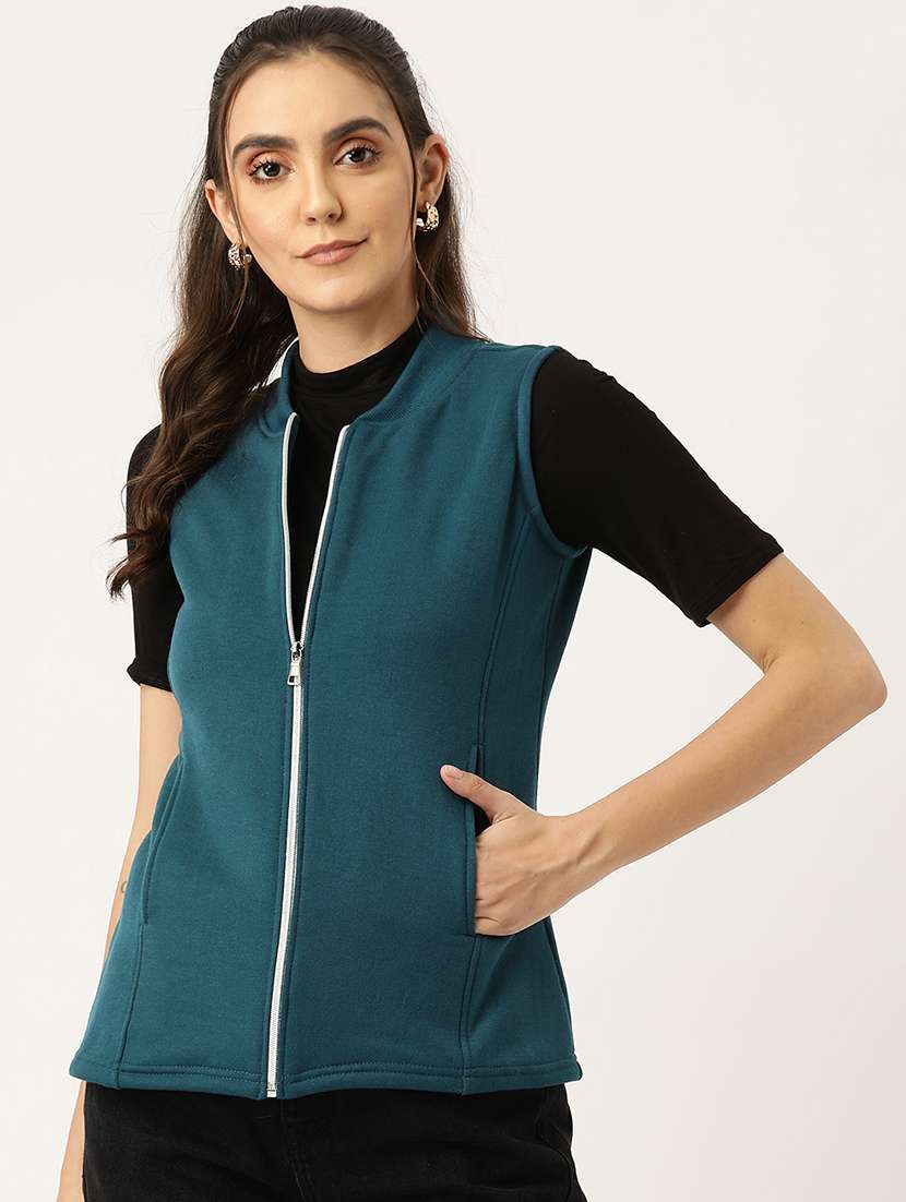 women solid sleeveless jacket