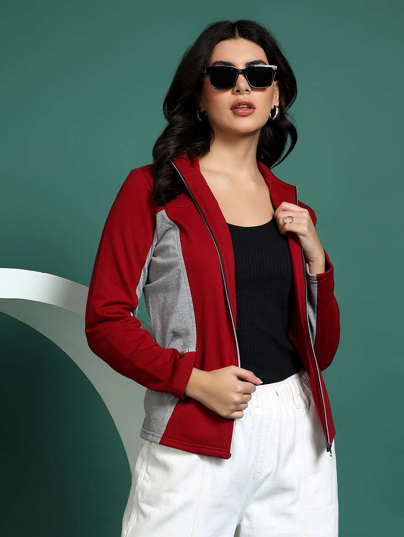 women colourblocked long sleeves regular jacket