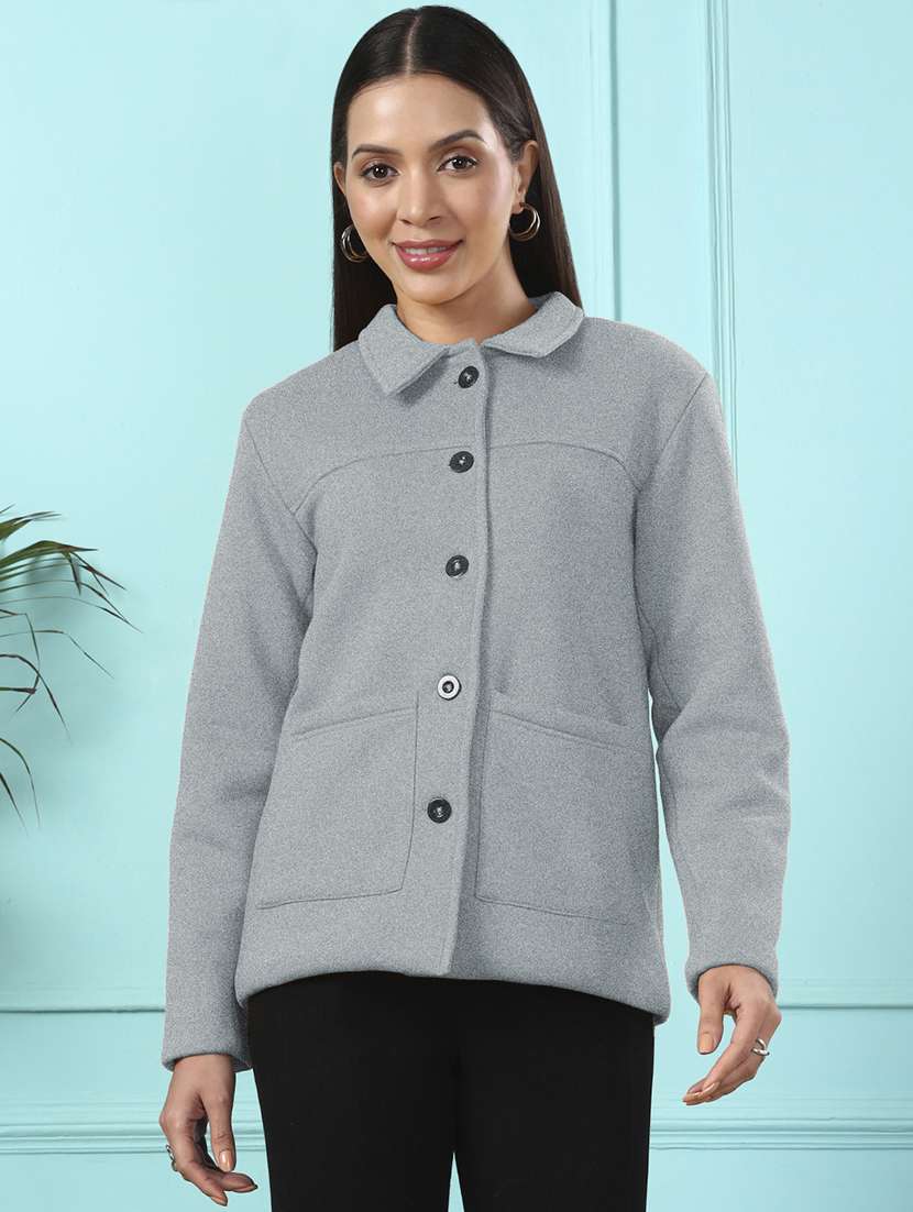 women solid long sleeves regular coat