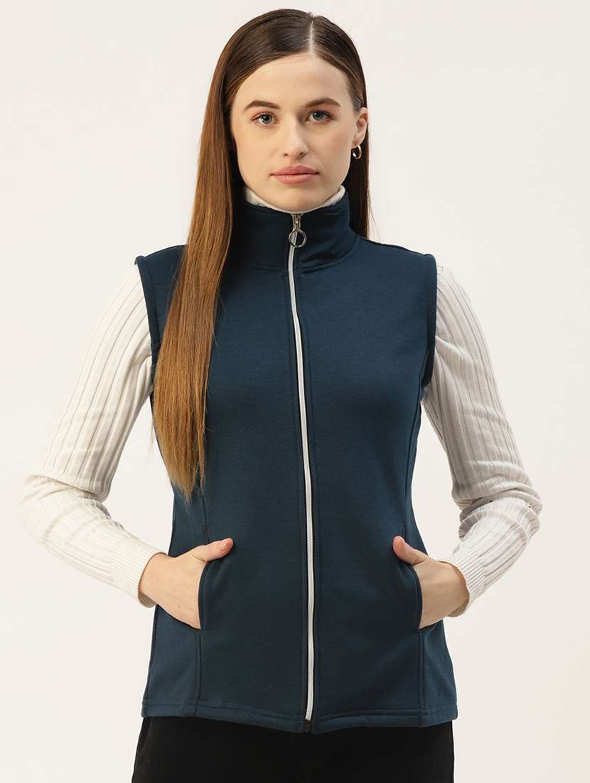 women solid sleeveless regular jacket
