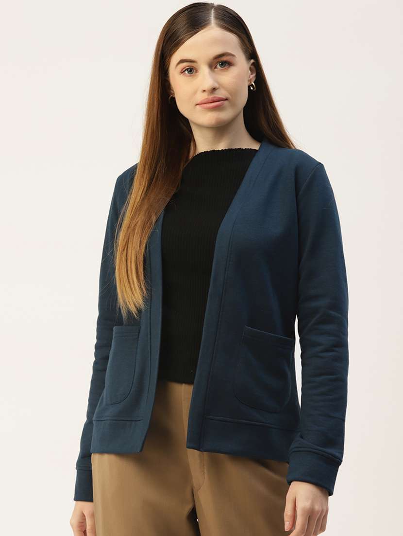 women solid long sleeves regular shrug