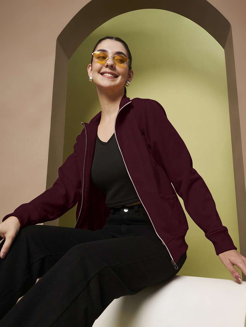 women solid long sleeves regular jacket