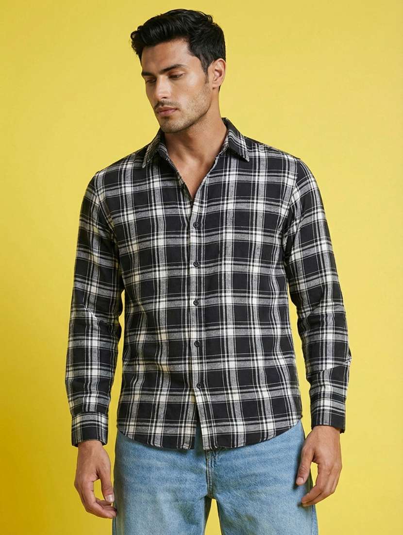 men checkered long sleeve regular fit casual shirt