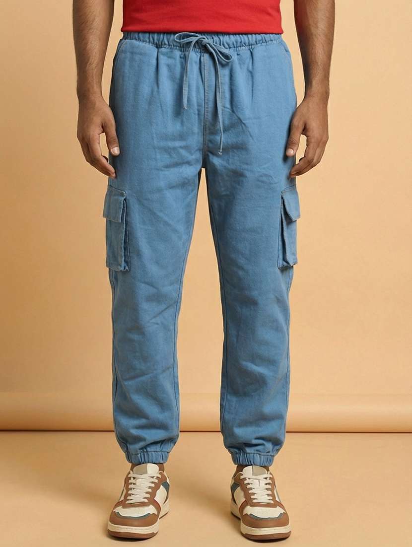 men solid high rise regular fit jogger