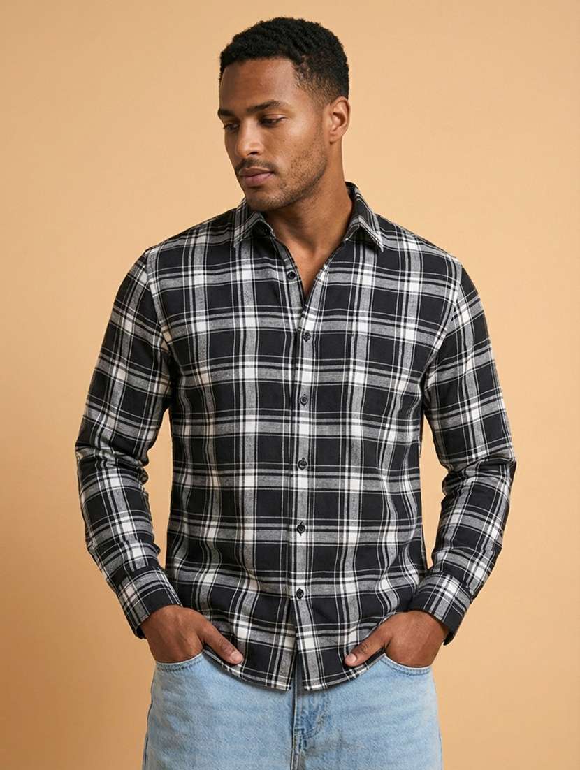 men checkered long sleeve regular fit casual shirt