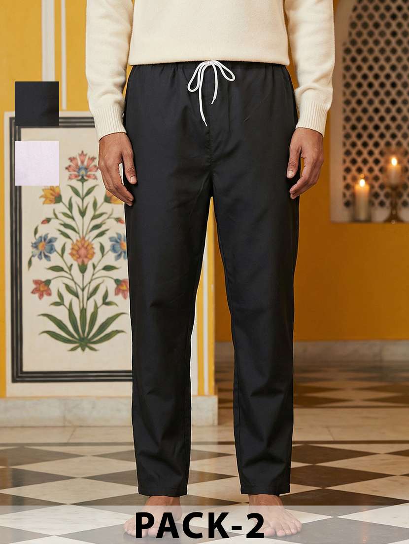men pack of 2 solid mid rise ethnic bottom wear pyjama