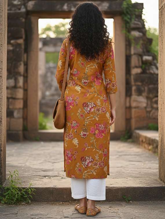 women printed three quarter sleeve straight kurta - 22401818 -  Standard Image - 3