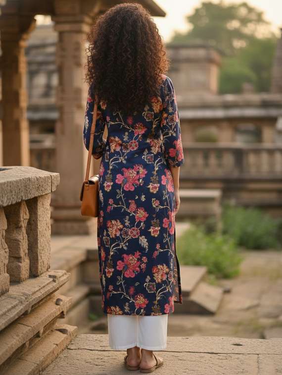 women printed three quarter sleeve straight kurta - 22401819 -  Standard Image - 3