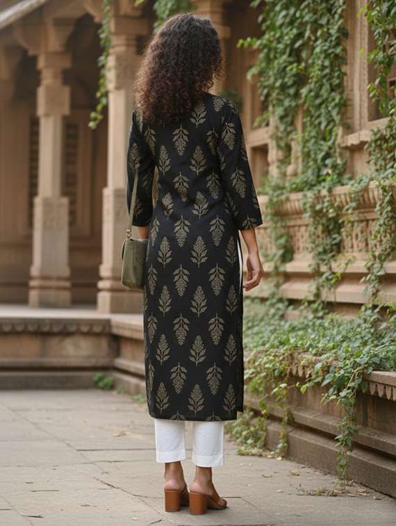 women printed three quarter sleeve straight kurta - 22401822 -  Standard Image - 3