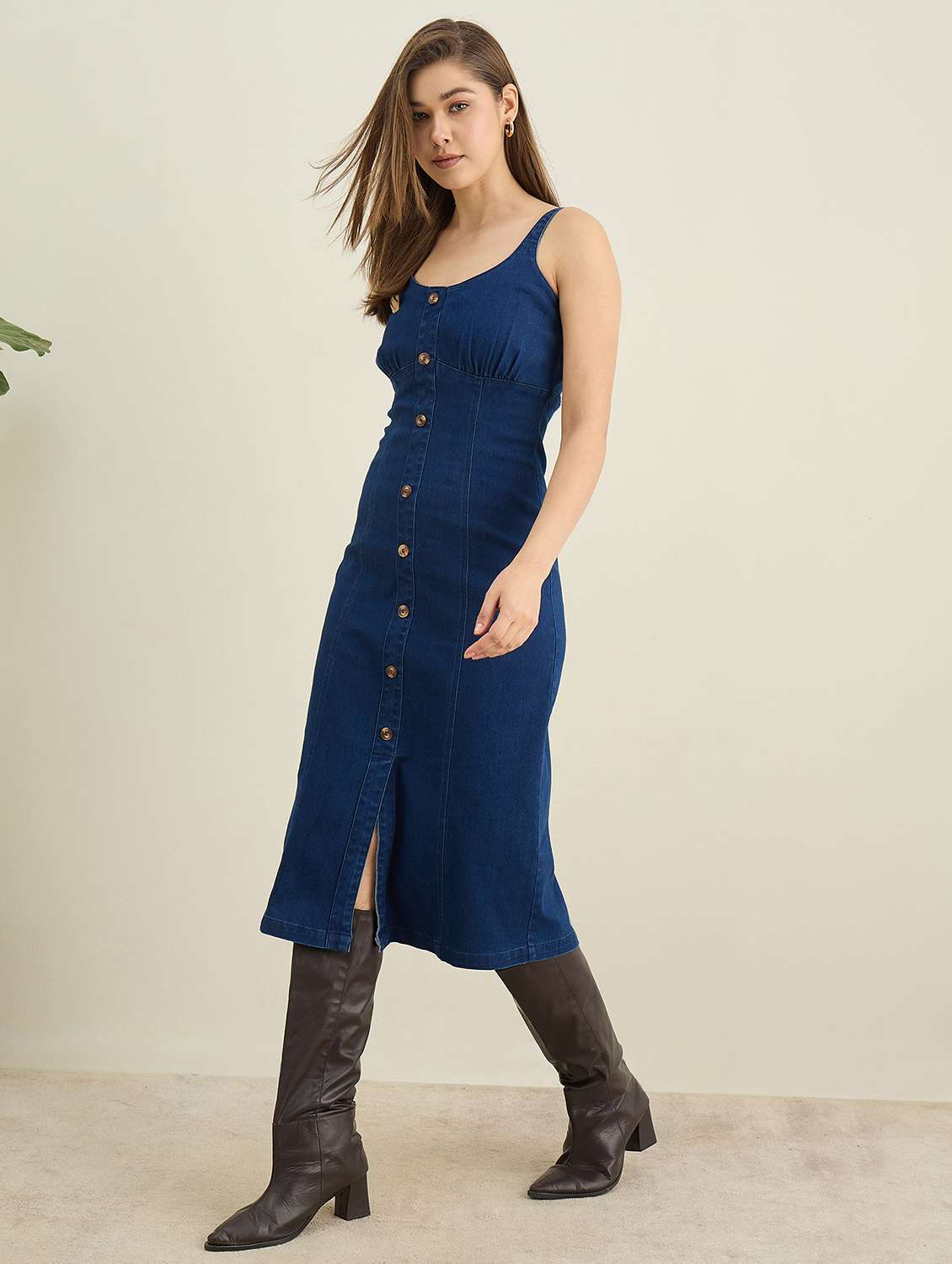 women solid sleeveless denim bodycon dress - 22401935 -  Standard Image - 3