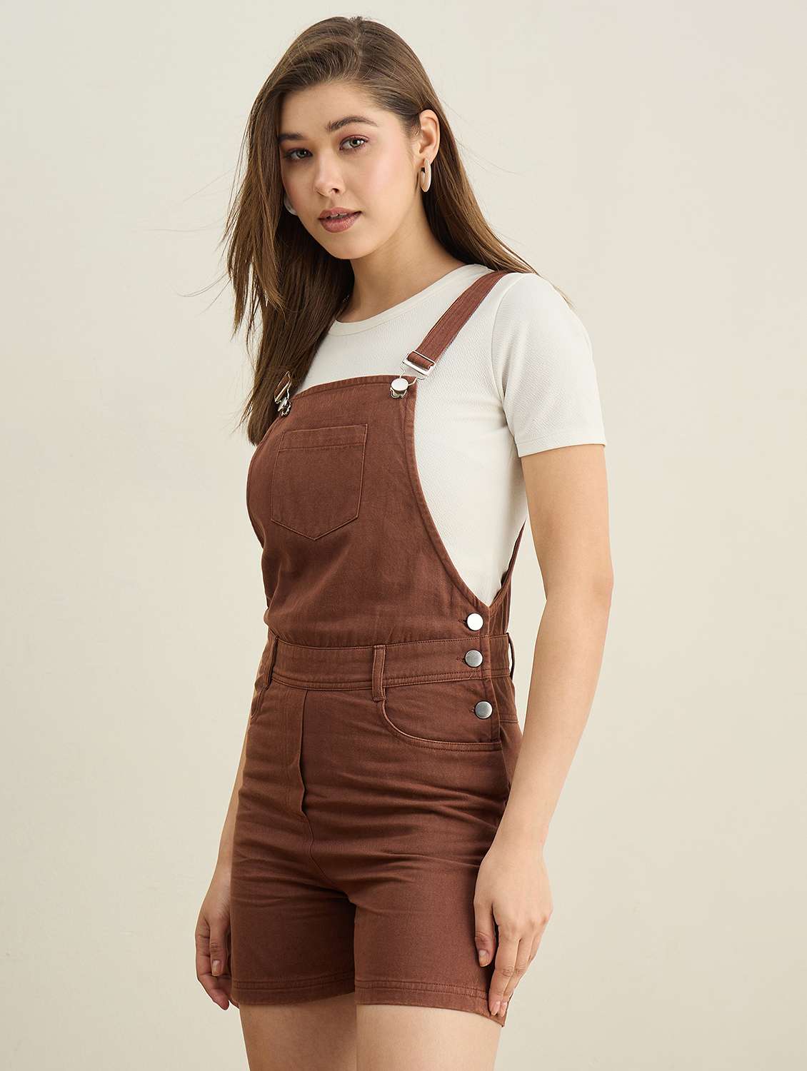 women brown solid short dungaree - 22401945 -  Standard Image - 3