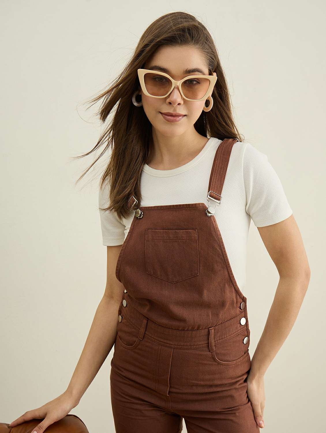 women brown solid short dungaree - 22401945 -  Standard Image - 5