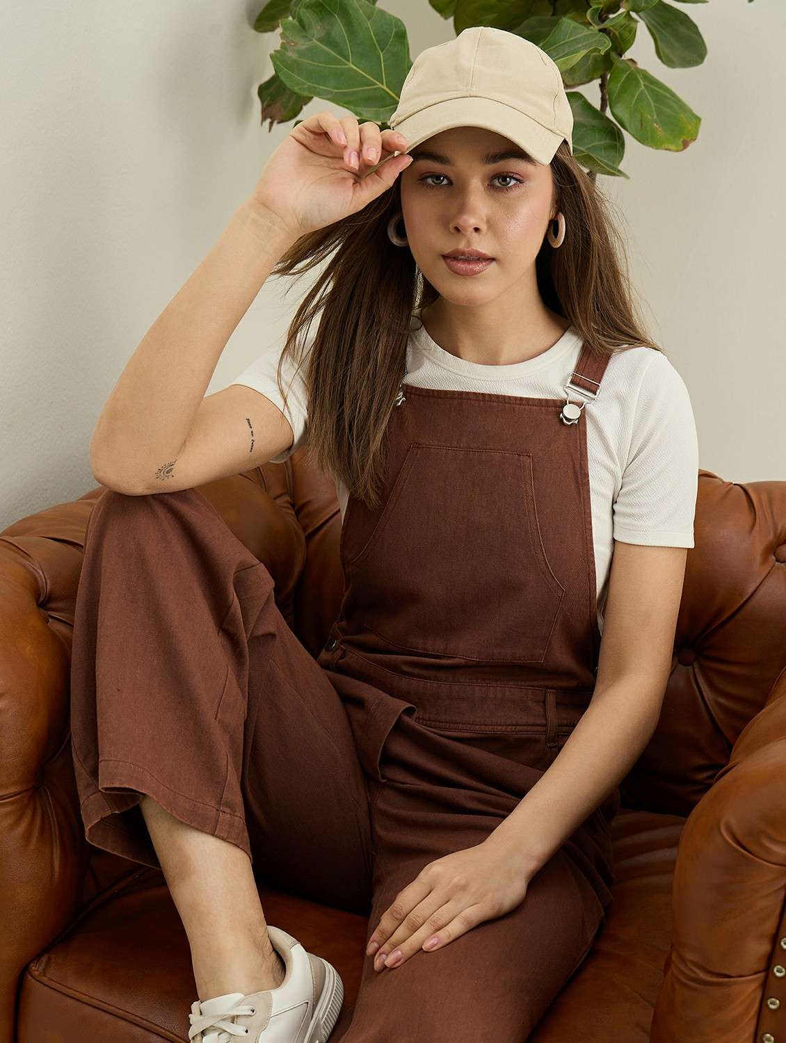 women brown solid full length dungaree - 22401946 -  Standard Image - 5