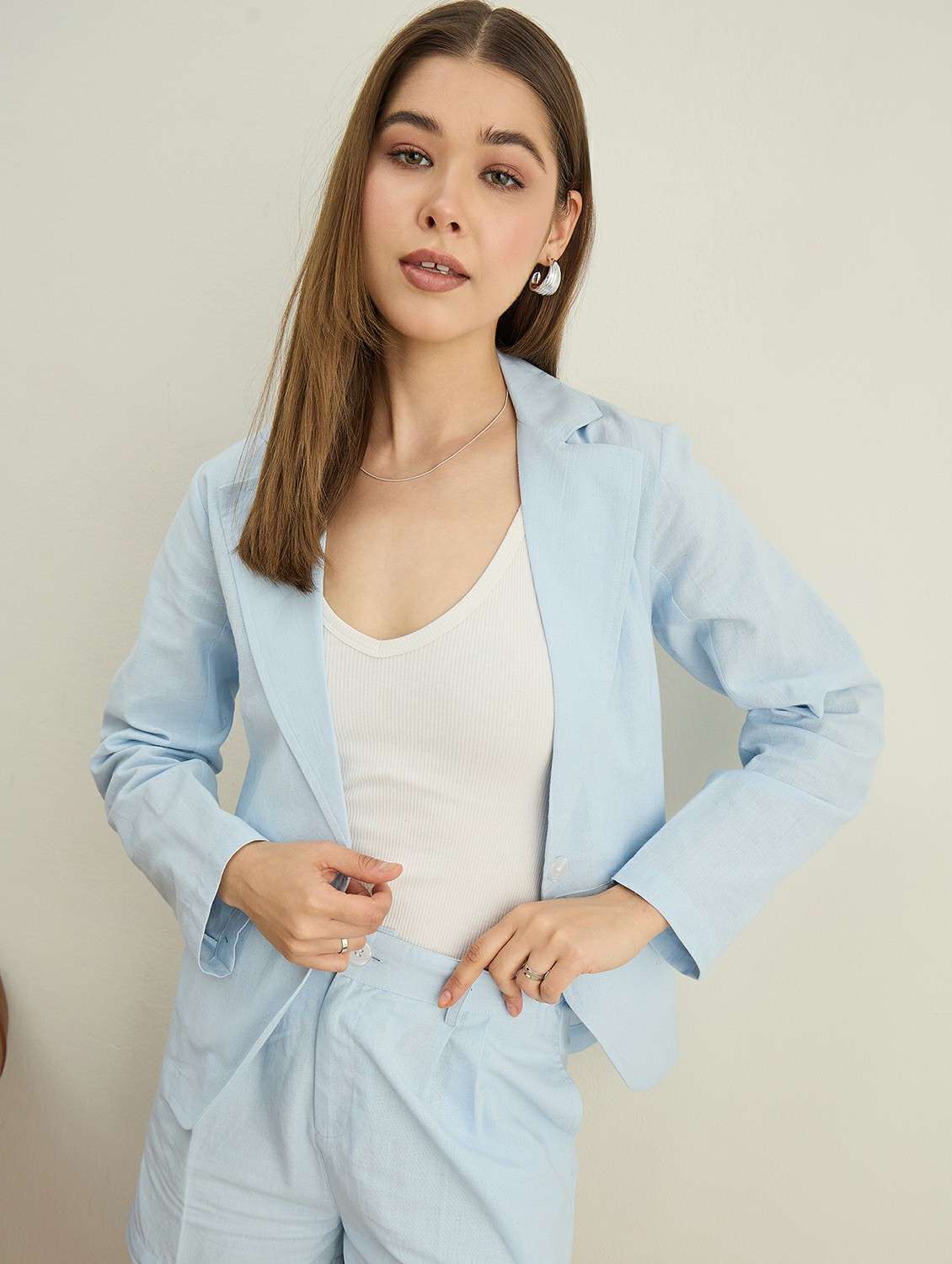 women solid long sleeve single breasted blazer - 22401947 -  Standard Image - 5