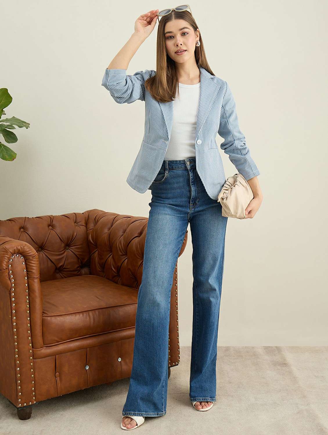 women striped long sleeve single breasted blazer - 22401950 -  Standard Image - 5