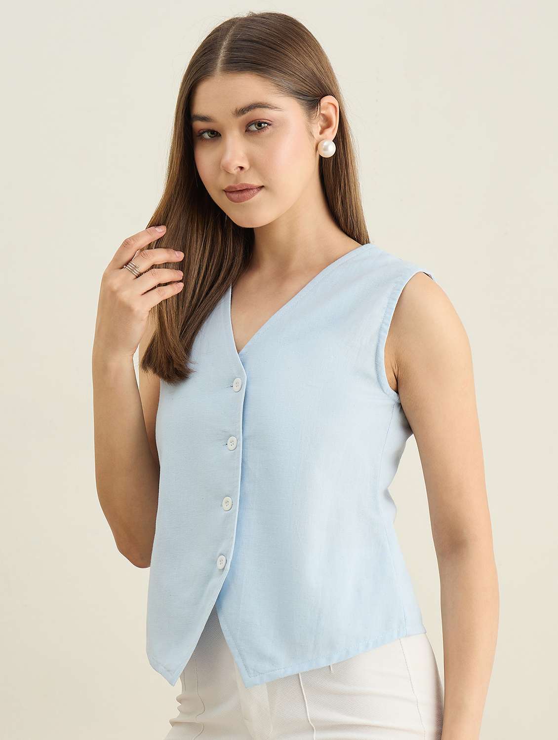 women solid sleeveless vest top - 22401952 -  Standard Image - 3