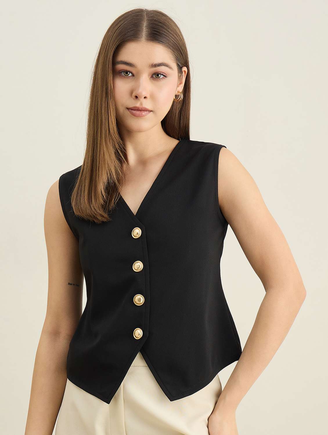 women solid sleeveless vest top