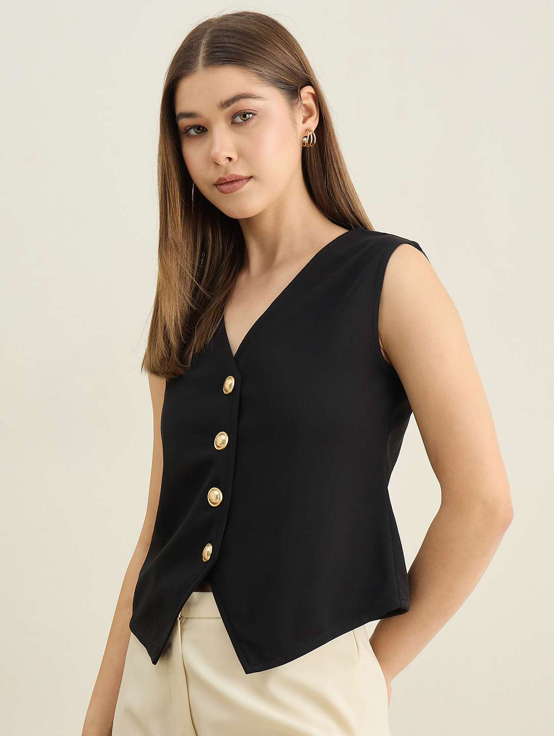 women solid sleeveless vest top - 22401953 -  Standard Image - 3