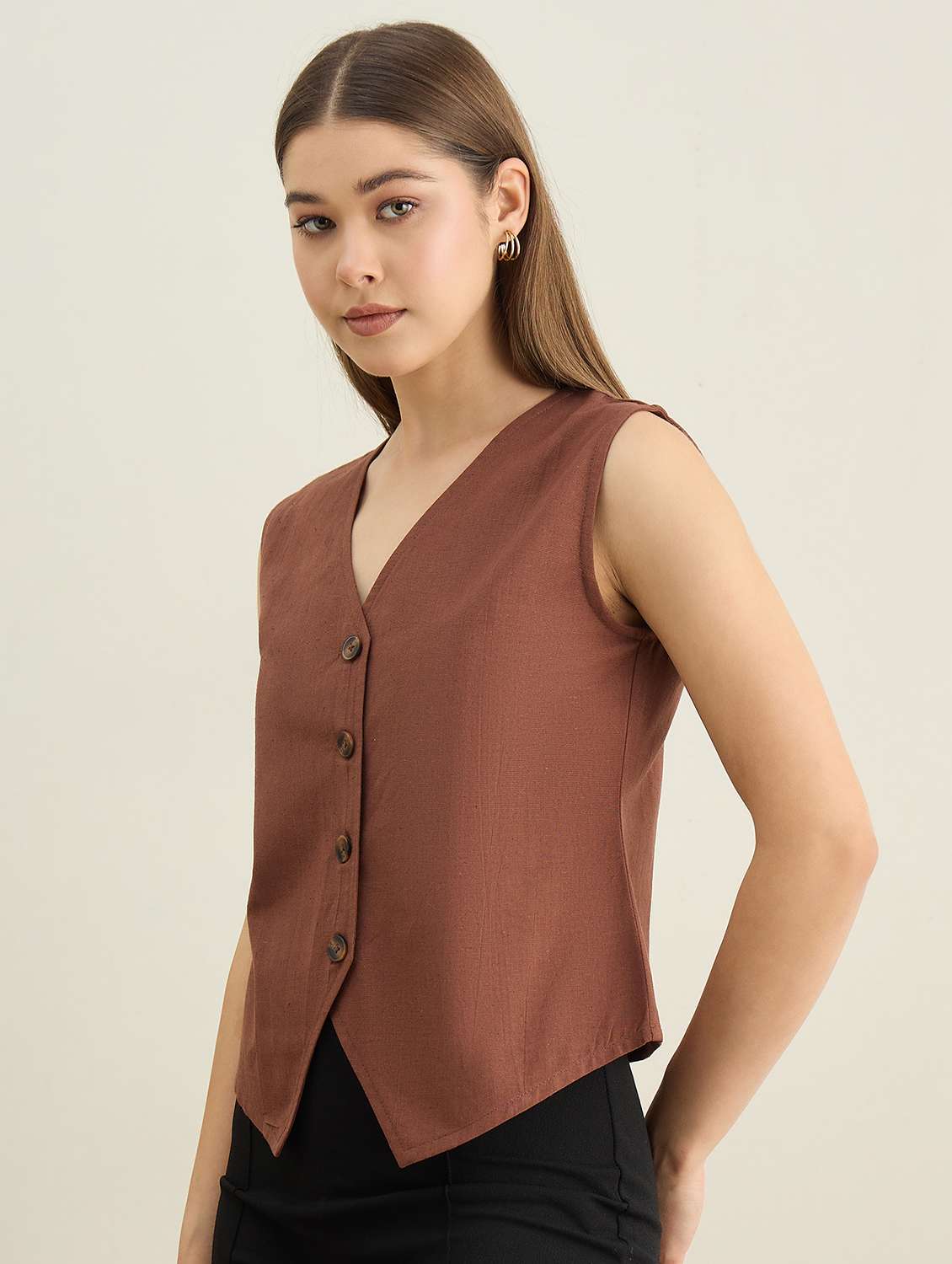 women solid sleeveless vest top - 22401954 -  Standard Image - 3