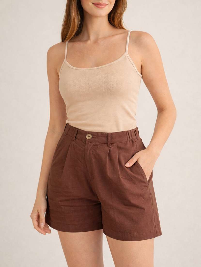 women solid high rise tailored shorts