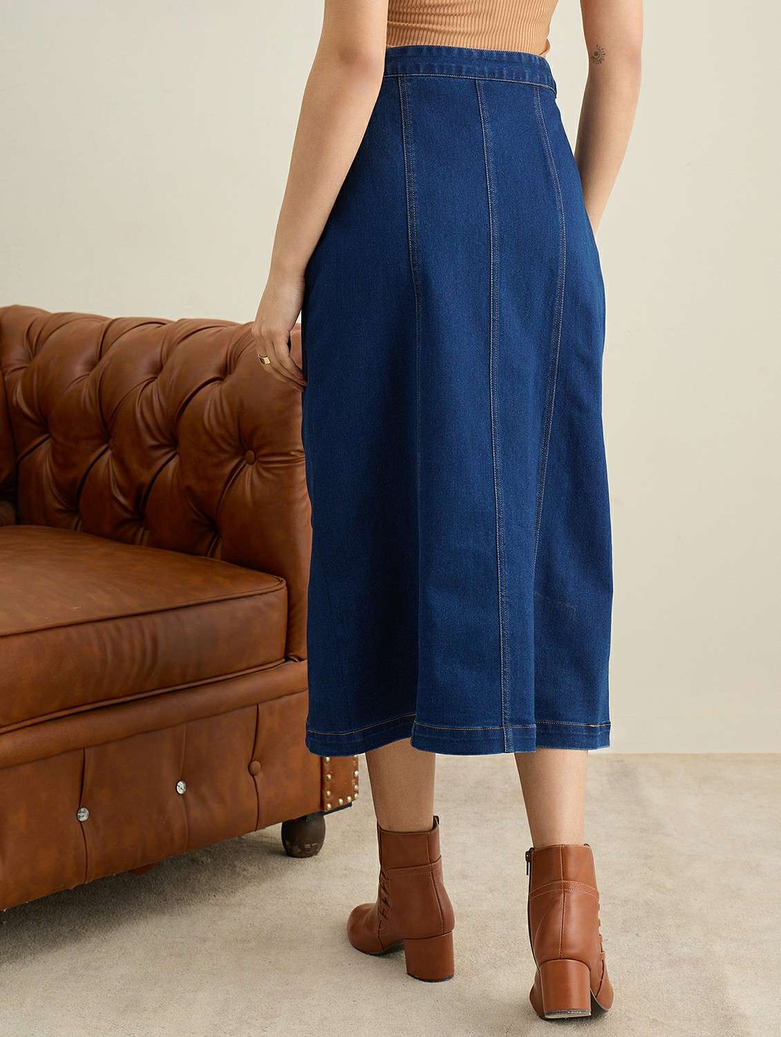 women solid high rise denim a-line skirt - 22401967 -  Standard Image - 3