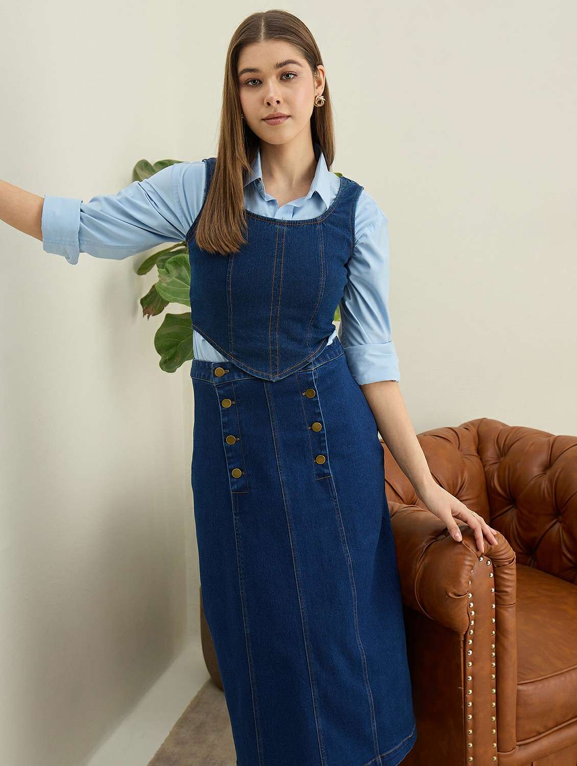 women solid high rise denim a-line skirt - 22401967 -  Standard Image - 5