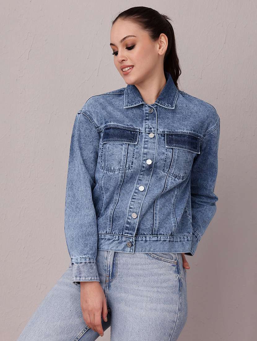 women solid long sleeve denim jacket - 22402001 -  Standard Image - 3